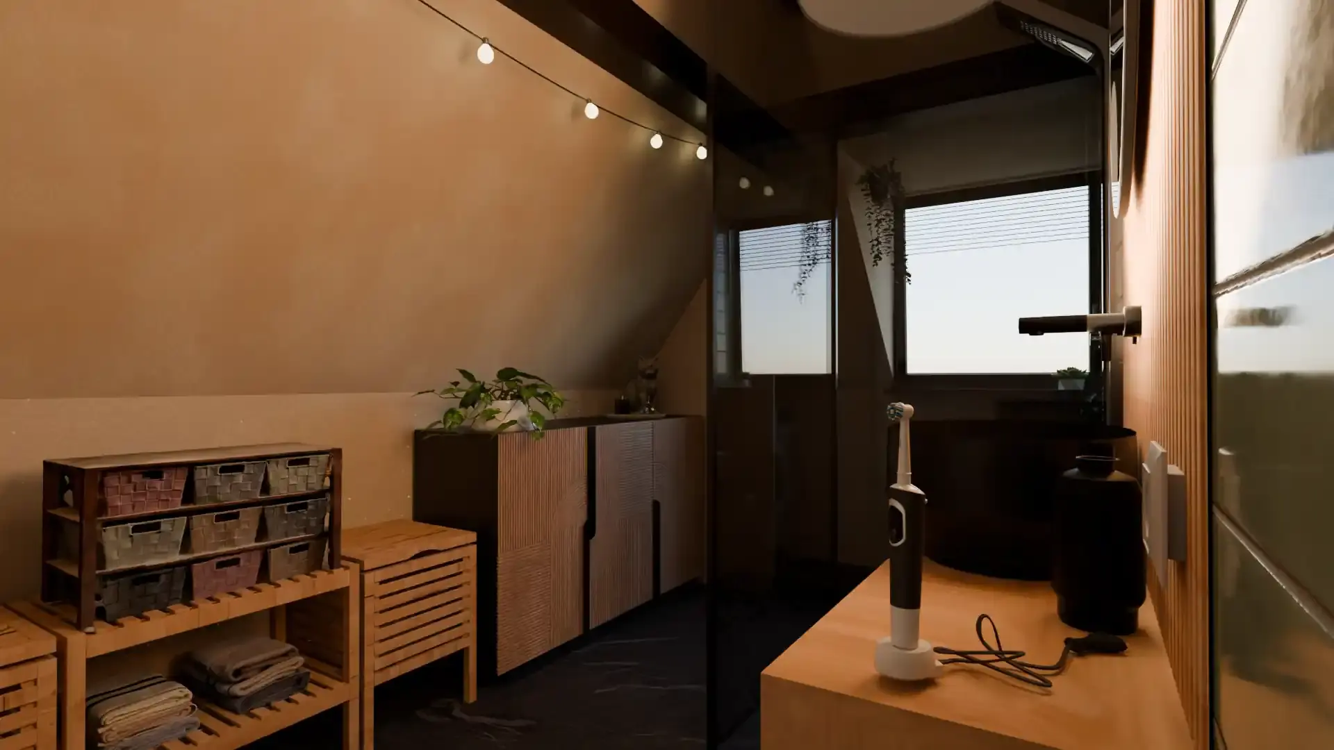 Bathroom render with sink and cabinet