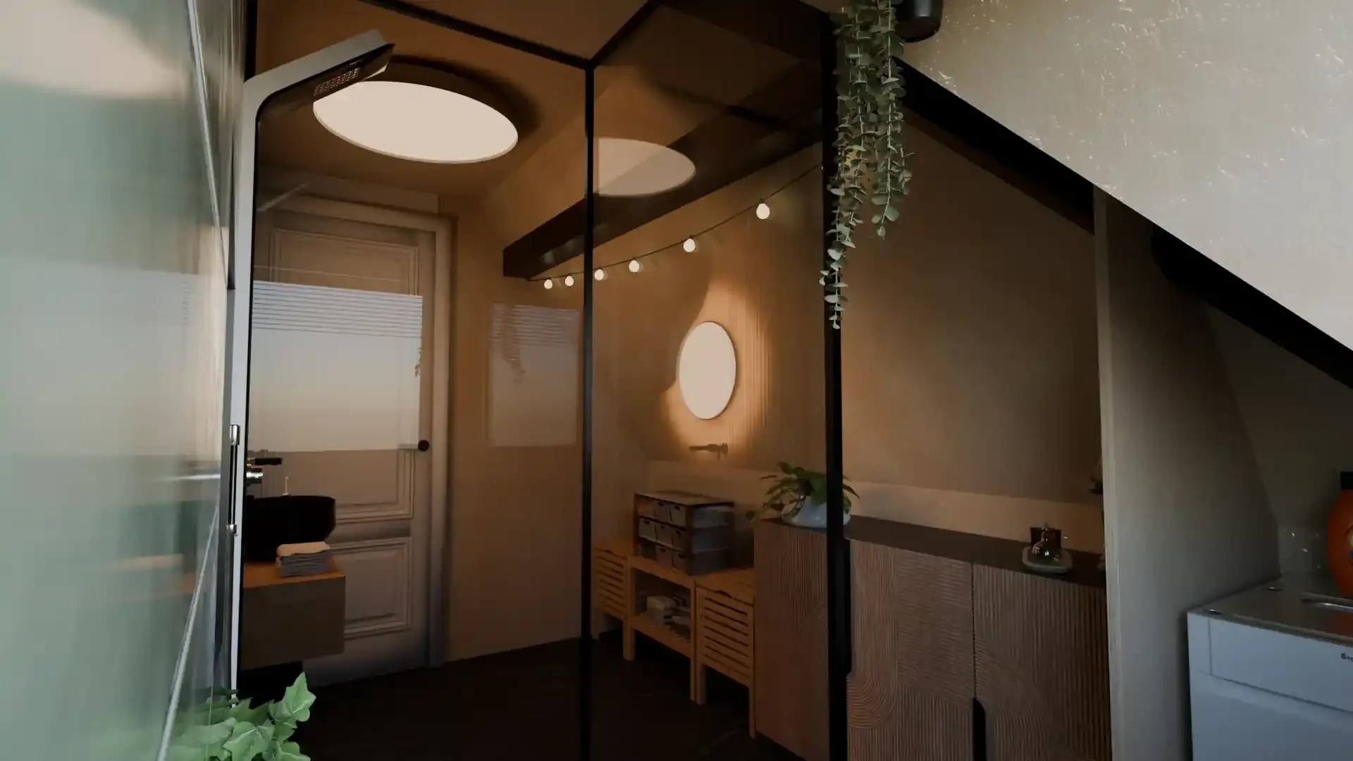 Bathroom render under the slanted ceiling