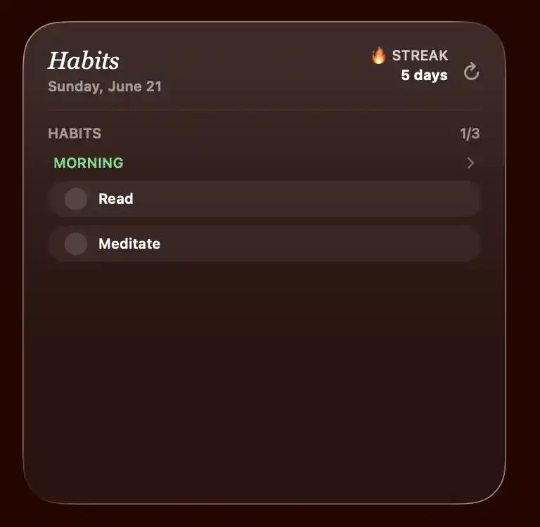 Planning widget on macOS
